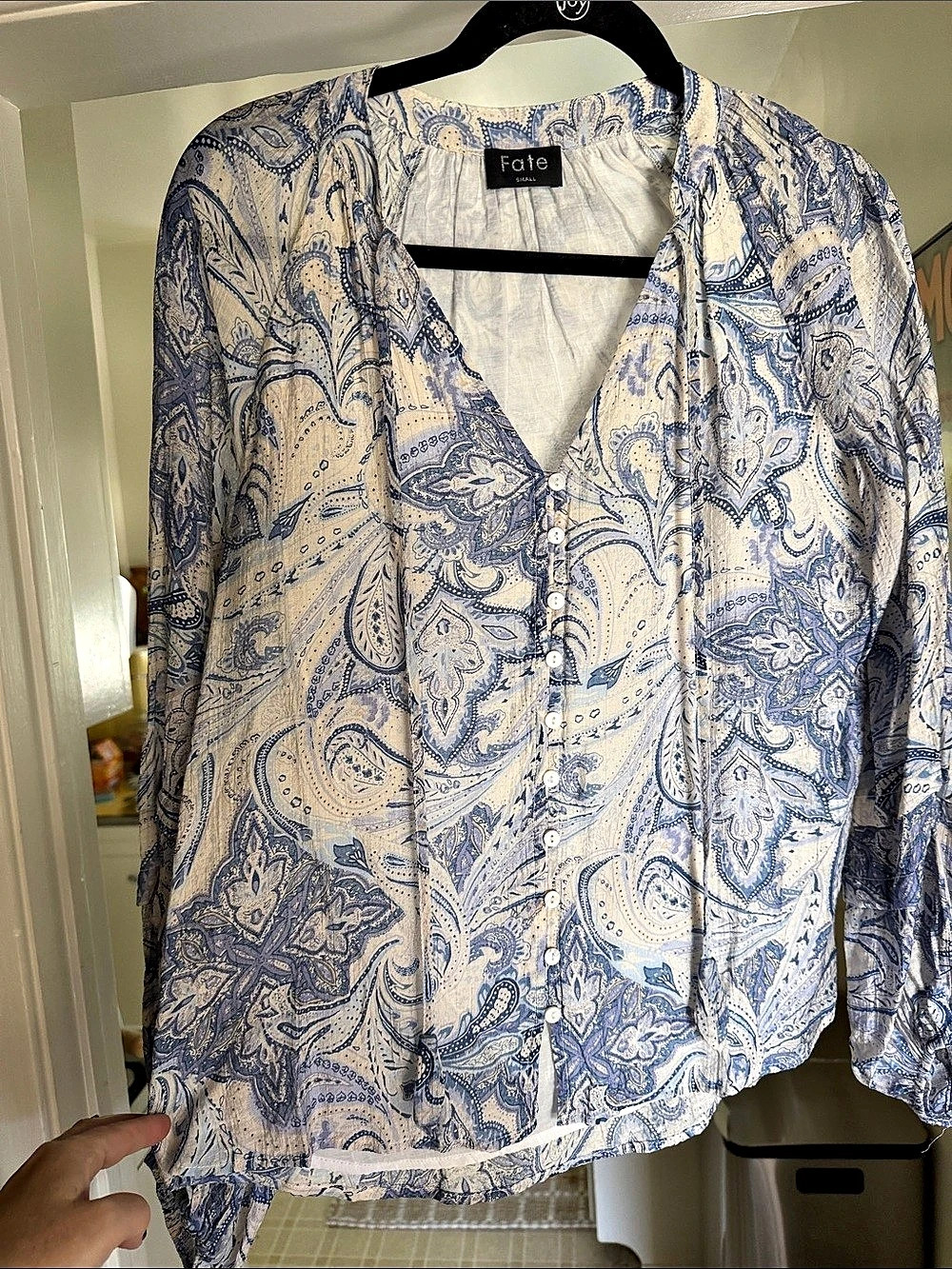 Fate Paisley Blouse in Blue & Cream